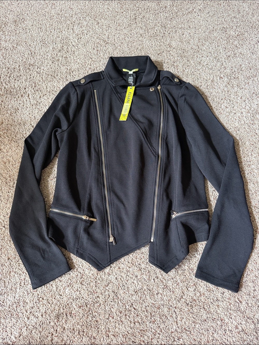 Gianni Bini Black Asymmetric Moto Zip Jacket